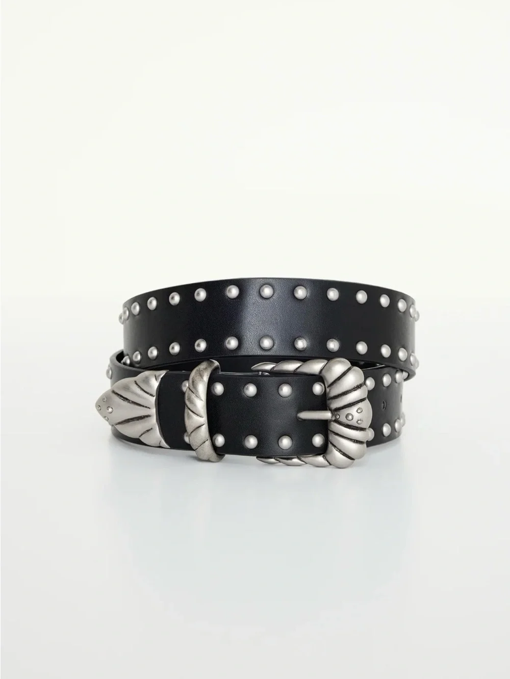 NWT Good American Wide Studded Western Belt Black Silver S/M + Dust Bag